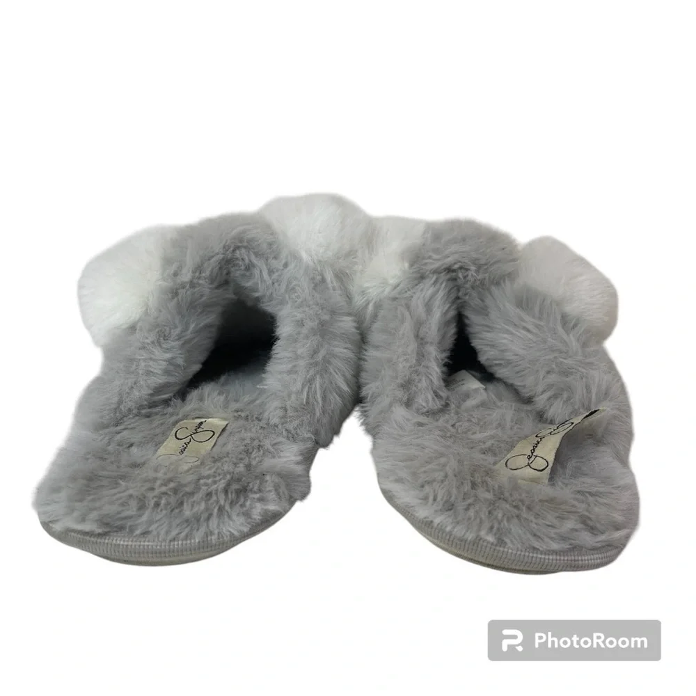 Jessica Simpson Girls Plush Fluffy Slip-on House Slippers Gray Size L 2-3